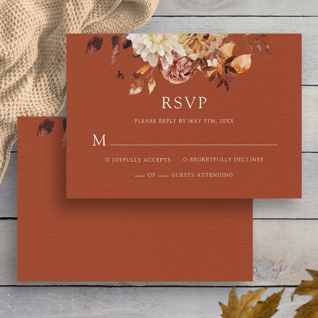 Terracotta Fall Copper Floral Weding RSVP (Elegant Terracotta Fall Copper Floral Wedding RSVP Card by Painted Paperie
)