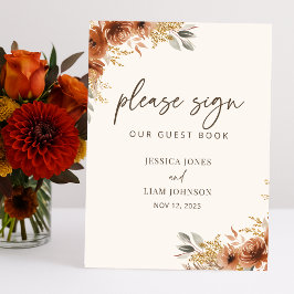 Terracotta Fall Floral Boho Sinal de Guestbook