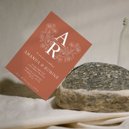 Terracotta Floral Monograma Convite De Casamento