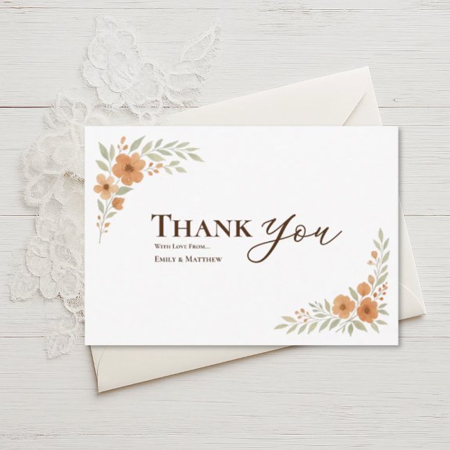 Terracotta Floral Wedding Thank You Card (Criador carregado)