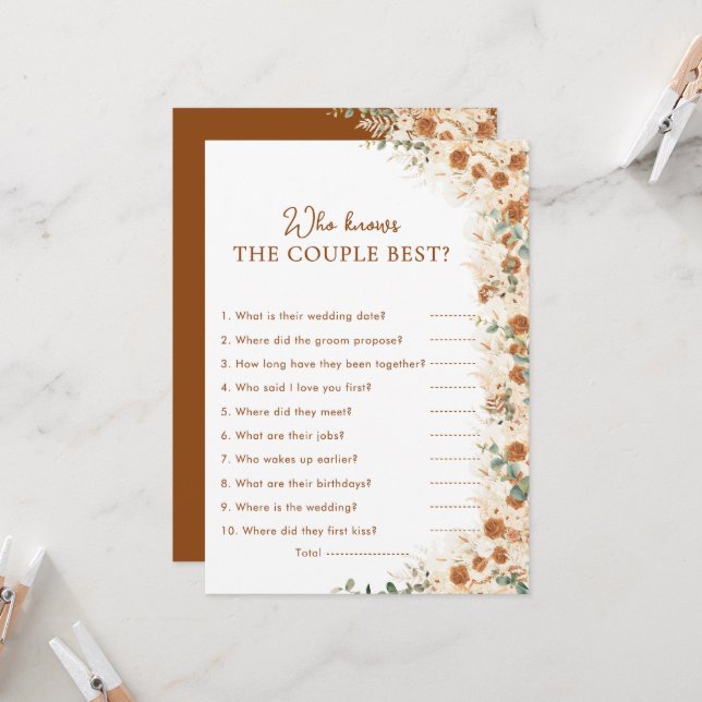 Terracotta Floral Who Knows the Couple Best Game (Frente/Verso In Situ)