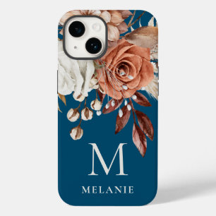 Terracotta Florals Monograma Nome Inicial Turquois