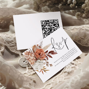 Terracotta Florals Script QR Code Weding RSVP