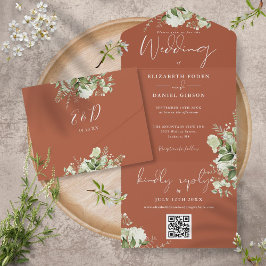 Terracotta Greenery Código QR Casamento Monograma