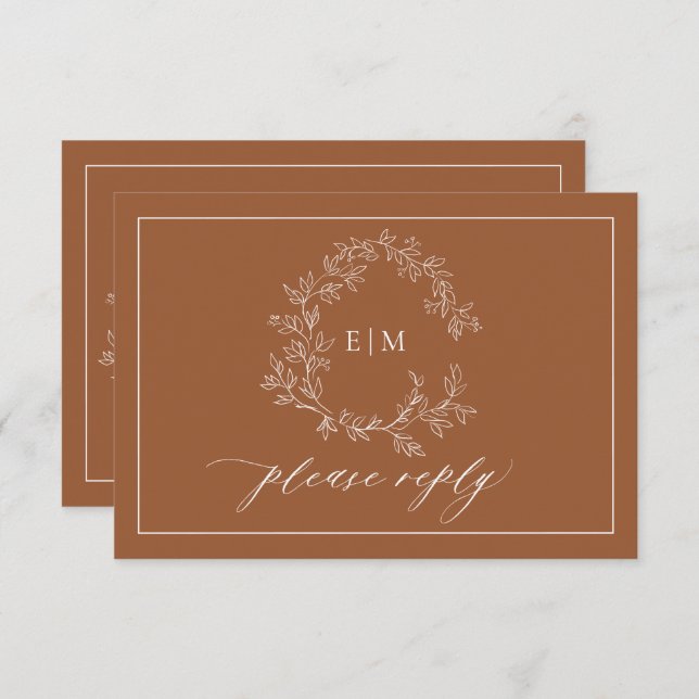 Terracotta Leafy Crest Monogramas RSVP (Frente/Verso)