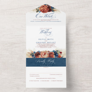 Terracotta Marinho Blue Floral Boho Elegante Casam