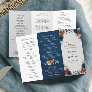 Terracotta Marinho Blue Greenery Weding Program