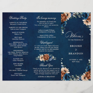Terracotta Marinho Blue Greenery Weding Program