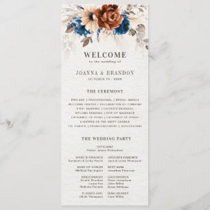 Terracotta Marinho Blue Weding Menu With Program