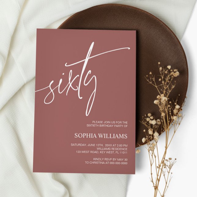 Terracotta Minimalista 60º Convite de Aniversário (Criador carregado)