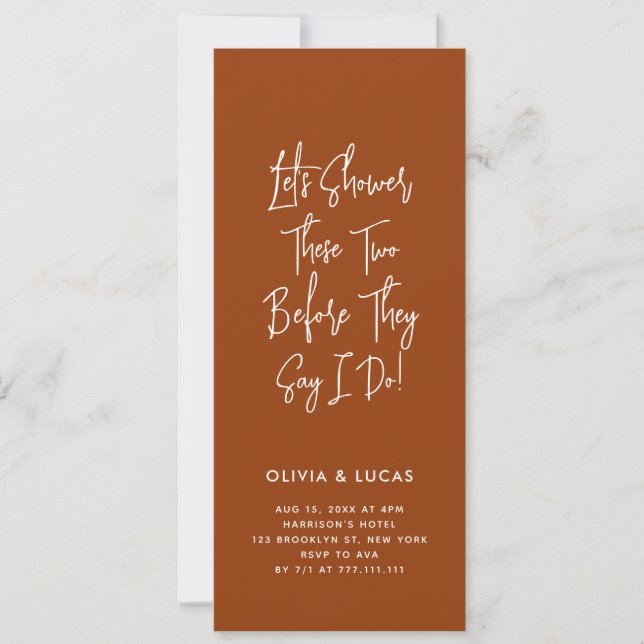 Terracotta Modern Script Couples Shower Invitation (Frente)