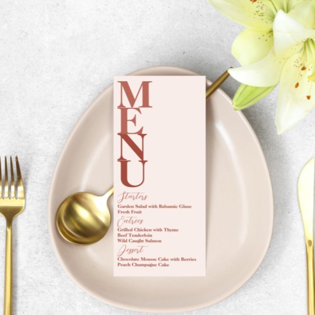 Terracotta Modern Wedding Simple Menu Card (Criador carregado)