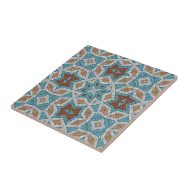 Terracotta Orange Turquoise Blue Ethnic Tribe Art (Lateral)