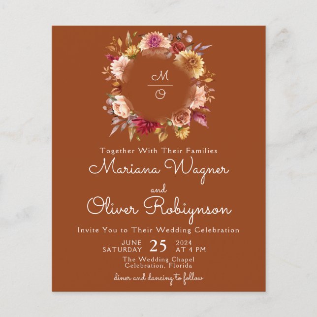 Terracotta Orçamento Romântico Queda Floral Casame (Frente)