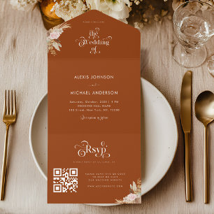 Terracotta Pampas Grass & Retro Boho Tipografia