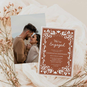 Terracotta Papel Picado Noivado Parte Convite