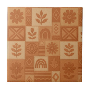 Terracotta Patchwork Quilt Rustic Farmhouse Floral