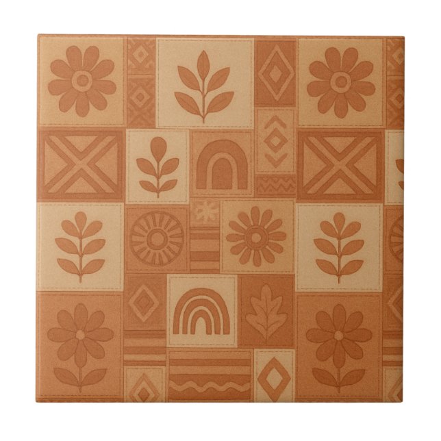 Terracotta Patchwork Quilt Rustic Farmhouse Floral (Frente)