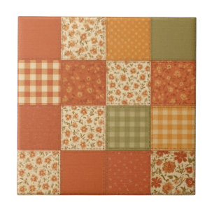 Terracotta Patchwork Quilt Rustic Farmhouse Floral