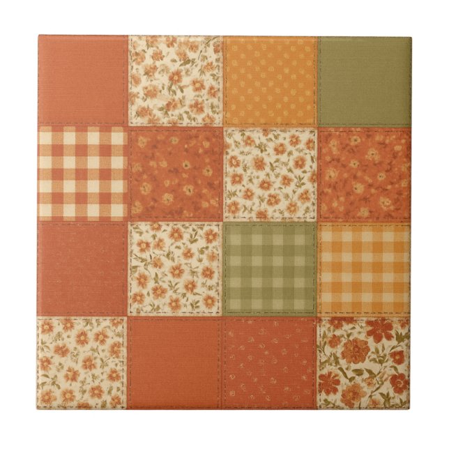 Terracotta Patchwork Quilt Rustic Farmhouse Floral (Frente)