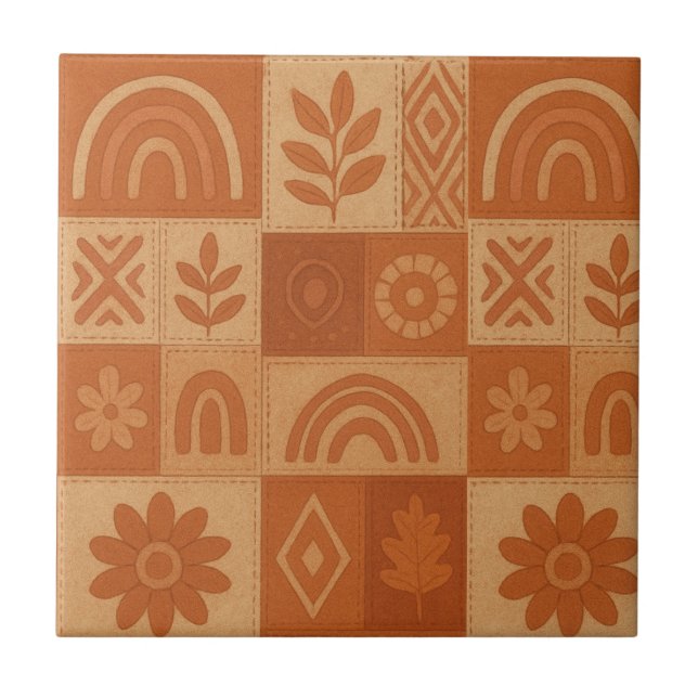 Terracotta Patchwork Quilt Rustic Farmhouse Floral (Frente)