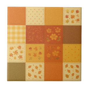 Terracotta Patchwork Quilt Rustic Farmhouse Floral