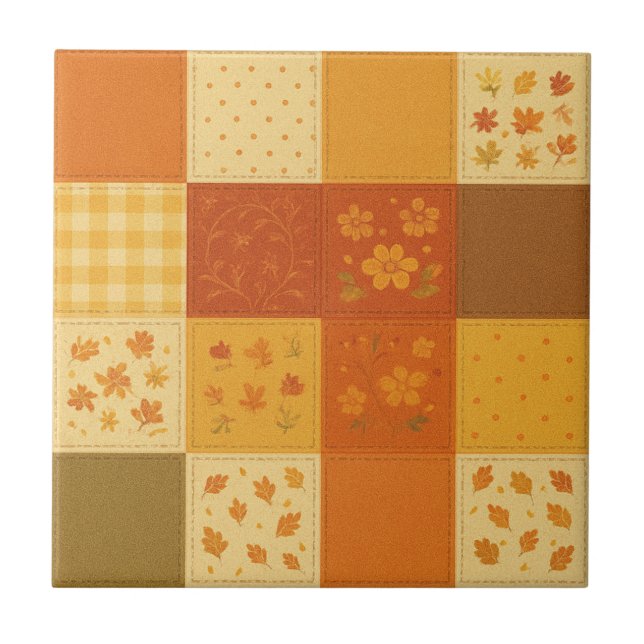 Terracotta Patchwork Quilt Rustic Farmhouse Floral (Frente)