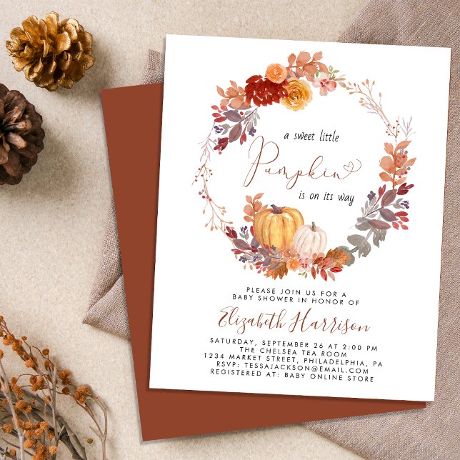 Terracotta Pumpkin Watercolor Chá de fraldas Invit (Celebrate the upcoming arrival of your sweet little autumn baby with a pumpkin-themed baby shower)