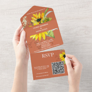 Terracotta Sunflower Código QR Todos Em Um Convite