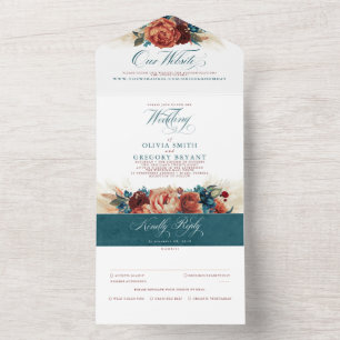Terracotta Teal Floral Boho Elegante Casamento
