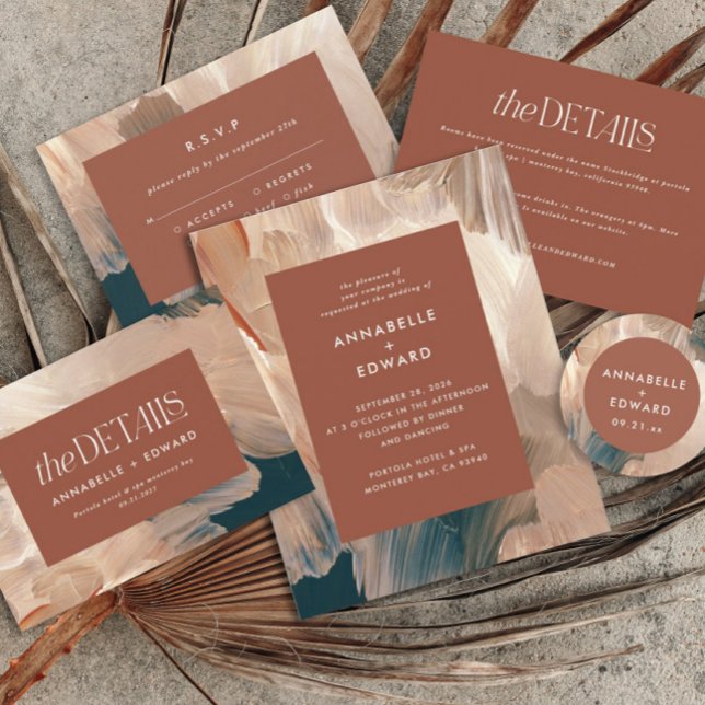 Terracotta teal paintery na moda casamento moderno (Criador carregado)