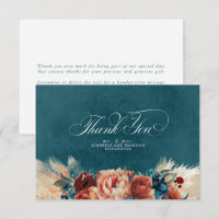 Terracotta Verde Teal Floral Boho Agradecimento de