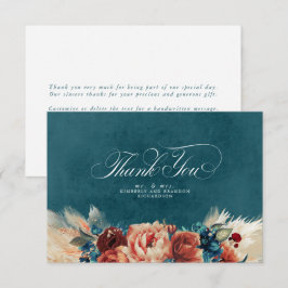 Terracotta Verde Teal Floral Boho Agradecimento de