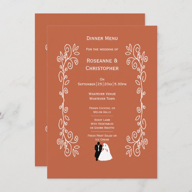 Terracotta Wedding Menu Bride Design (Frente/Verso)