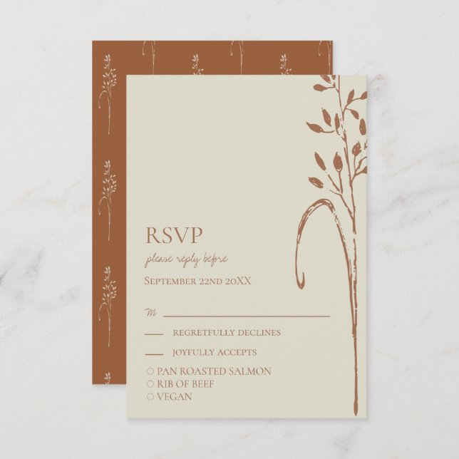 Terracotta & Wild Grass Earth Tone Weding RSVP (Frente/Verso)