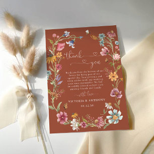 Terracotta Wildflower Casamento Obrigado Cartões