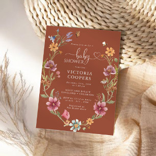 Terracotta Wildflower Chá de fraldas Convite