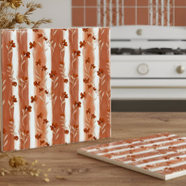 Terracotta Wildflower Vertical Stripe Boho Pattern