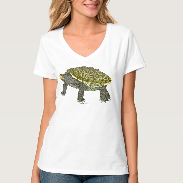 Terrapin (branco) - Camiseta feminina com decote e (Frente)