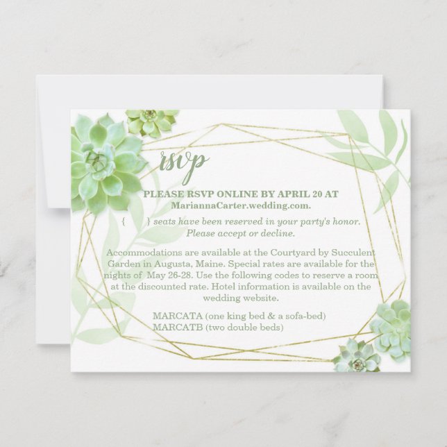 Terrarium Succulent Wedding RSVP & Acomodações (Frente)