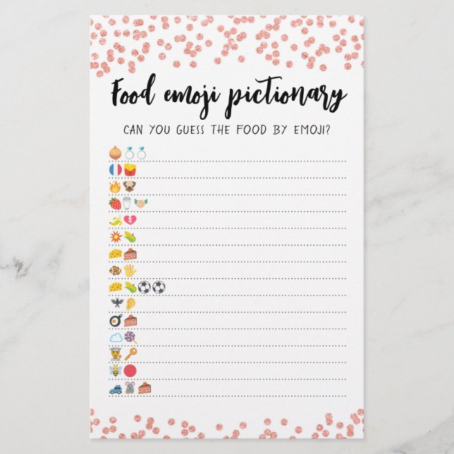 Teste de jogo Emoji Pictionary para comidas com Re (Frente)