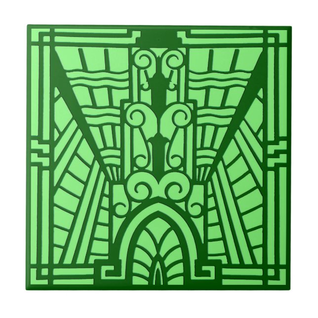 Teste padrão arquitectónico de Deco, verde de jade (Frente)