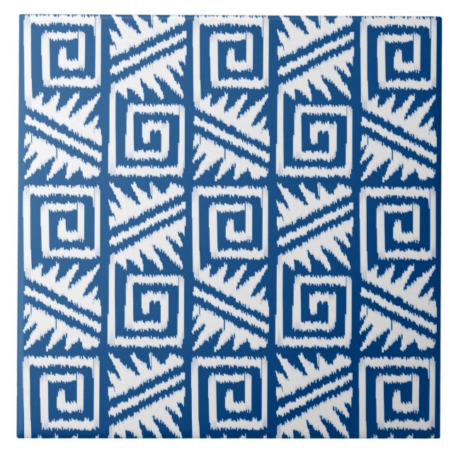 Teste padrão asteca de Ikat - azuis cobaltos e (Frente)