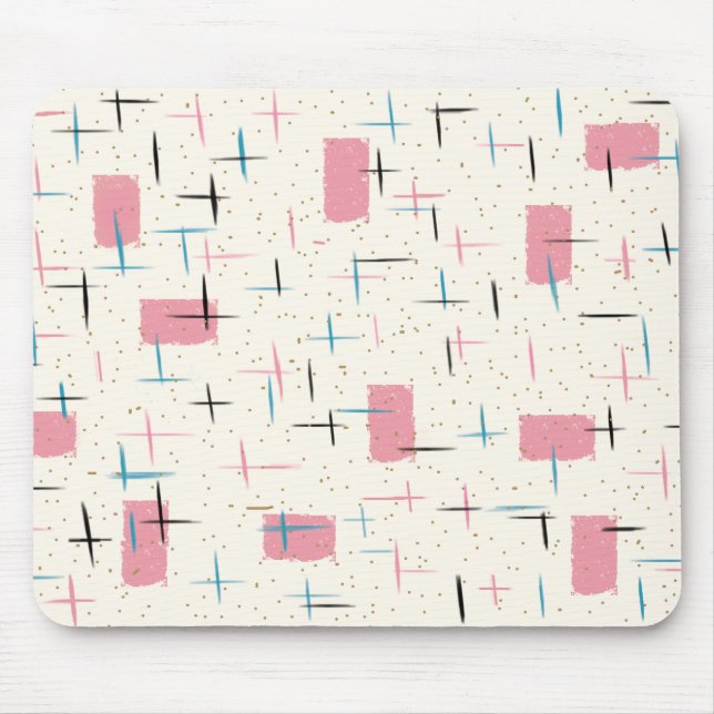Teste padrão cor-de-rosa atômico retro Mousepad (Frente)