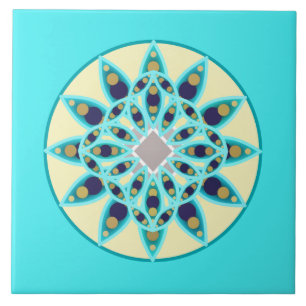 Teste padrão da mandala na turquesa, no creme, e