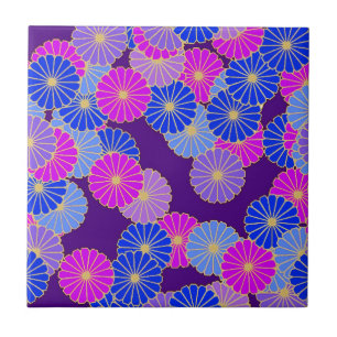 Teste padrão de flor do art deco - violeta, azul 