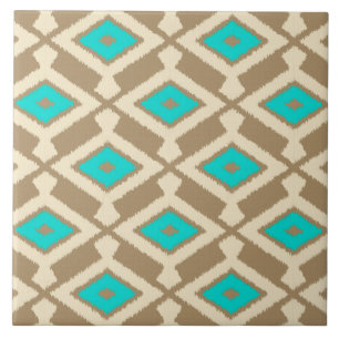Teste padrão de Ikat - turquesa, Taupe e bege