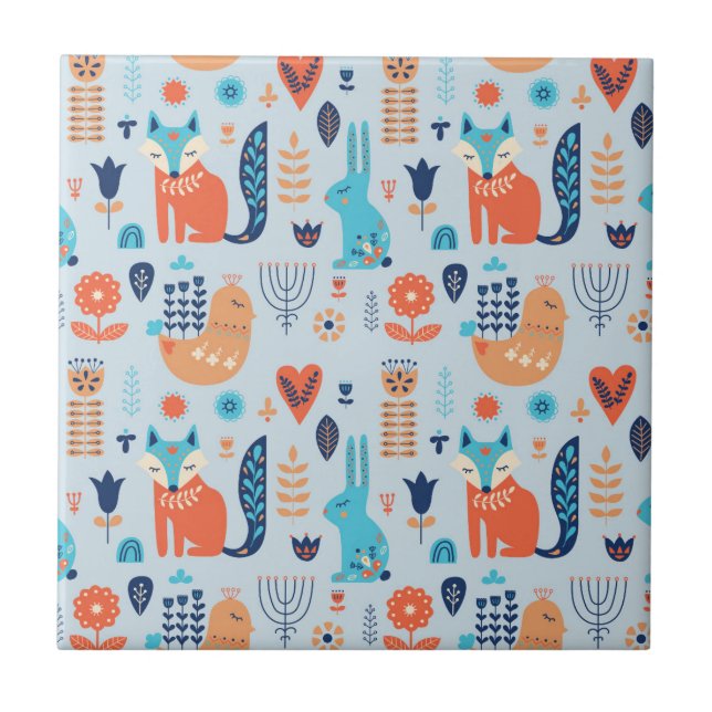 Teste padrão do animal da floresta da arte popular (Frente)