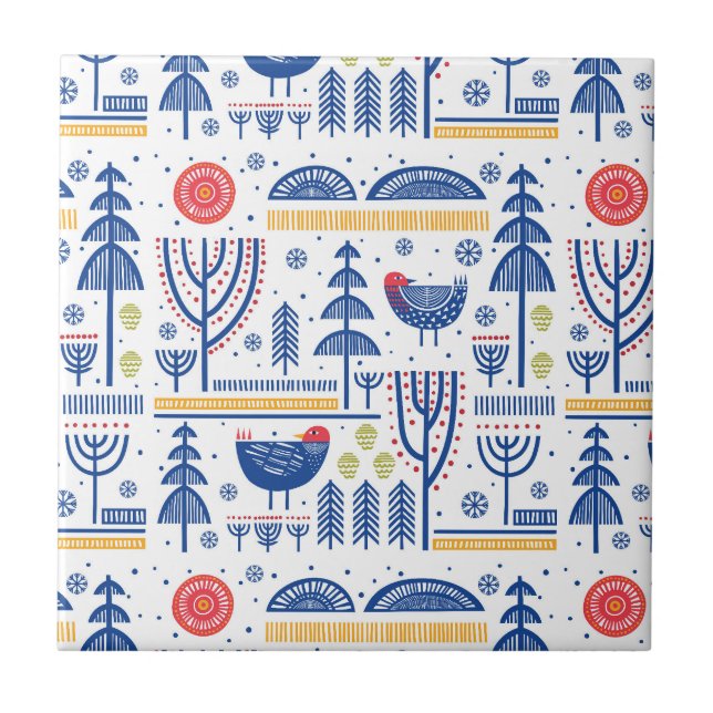 Teste padrão do pássaro do inverno da arte popular (Frente)