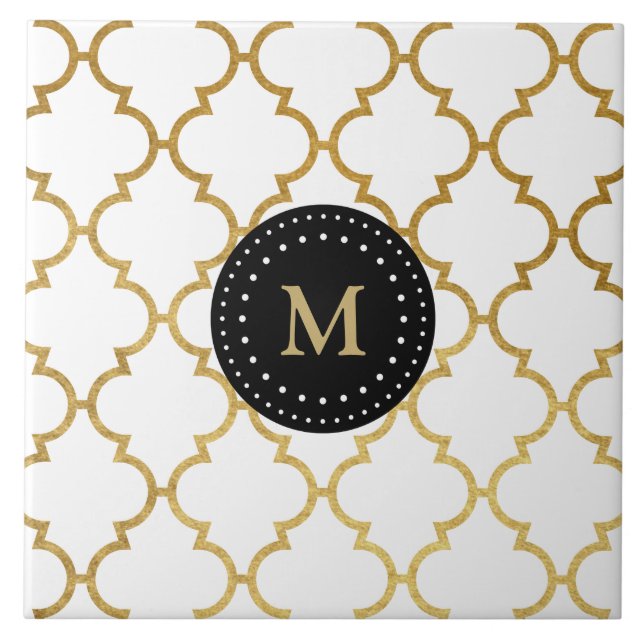 Teste padrão Dourado preto branco de Quatrefoil (Frente)